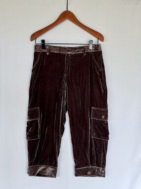 Y2k Metro 7 Chocolate Brown Crushed Velvet Mid Rise Cargo Jogger Capris Size 6